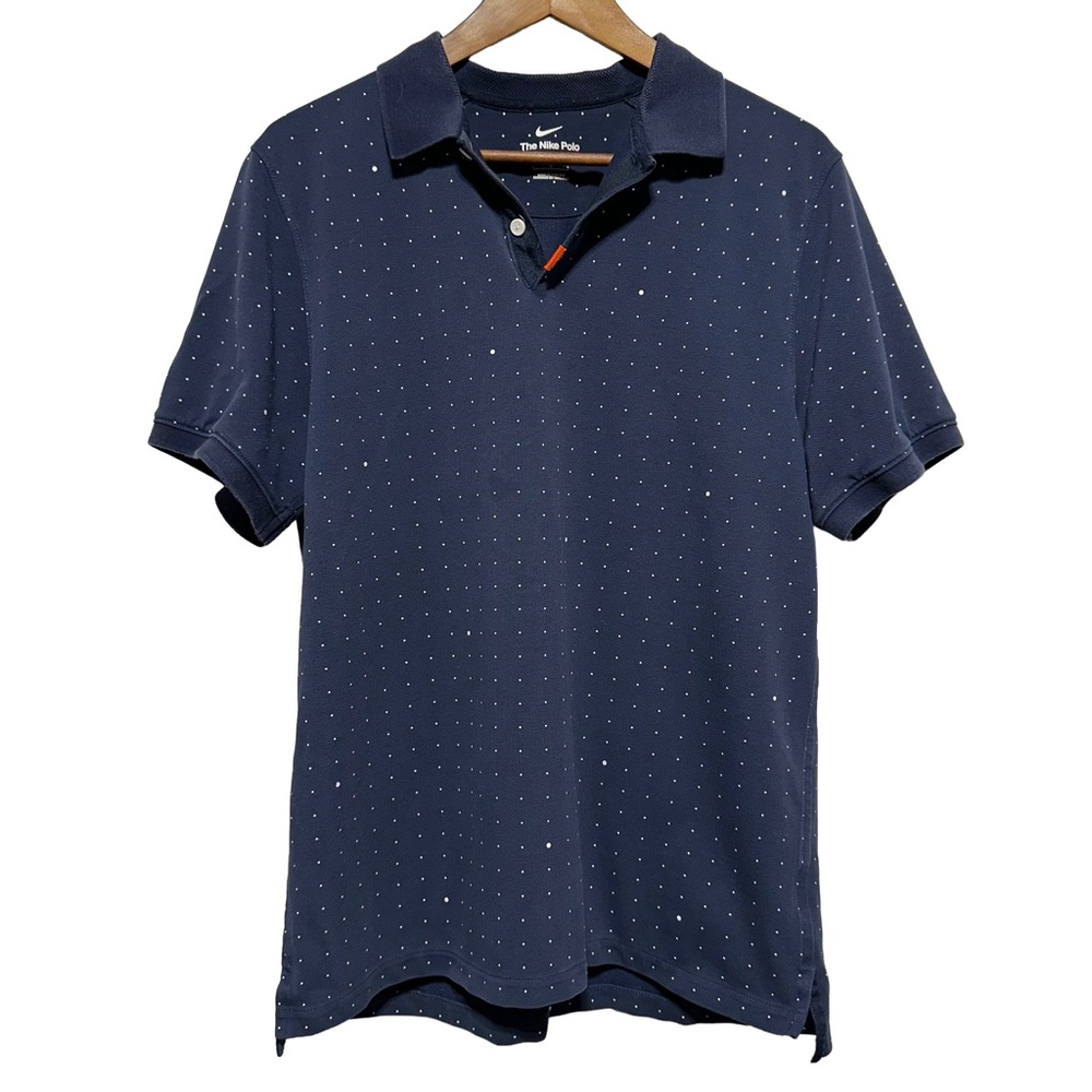 NIKE DRI-FIT Navy Micro Dot Golf Polo Performance Preppy Athleisure Mens L